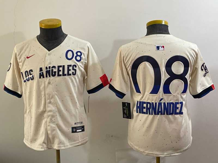 Women%27s Los Angeles Dodgers #08 Enrique Hernandez Cream 2024 City Connect Limited Stitched Jersey